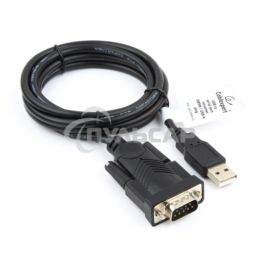 Конвертер USB->SERIAL Cablexpert UAS-DB9M-02 AM/DB9M, 1,5 м, PL2303TA, WinXP-Win8, черный, пакет
