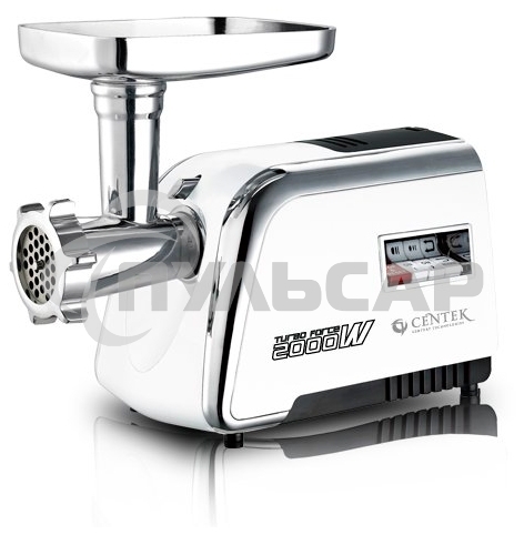 Мясорубка электрическая Centek CT-1602 Juice 2000W, Соковыж., нож+диски (2 шт) из литой стали, реверс (белый/хром)