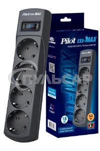 Сетевой фильтр ZIS Pilot m Max 4 розетки (евро с заземлением), 15А/3.3кВа, автомат, 10 м, черный Surge protector Pilot m Max 4 euro outlets, 15А/3.3кВа, 10m, black