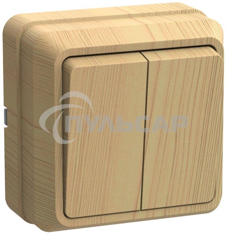 Выключатель 2-кл. ОП ОКТАВА 10А IP20 откр. уст. сосна ИЭК EVO20-K03-10-DC