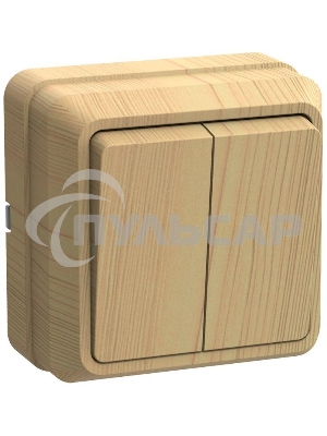 Выключатель 2-кл. ОП ОКТАВА 10А IP20 откр. уст. сосна ИЭК EVO20-K03-10-DC