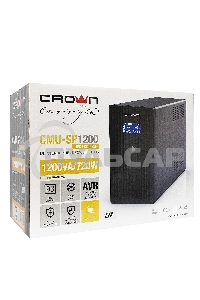 Источник бесперебойного питания CROWN Line Intractive CMU-SP1200IEC LCD USB 1200VA\720W, корпус металл, 2x12V/9AH, розетки 8*IEC, трансформатор AVR 140-290V, LCD-дисплей, cъемный кабель 1.2 м, порт RJ11/45, порт USB, защита: от перегрузки, от КЗ, от скачк