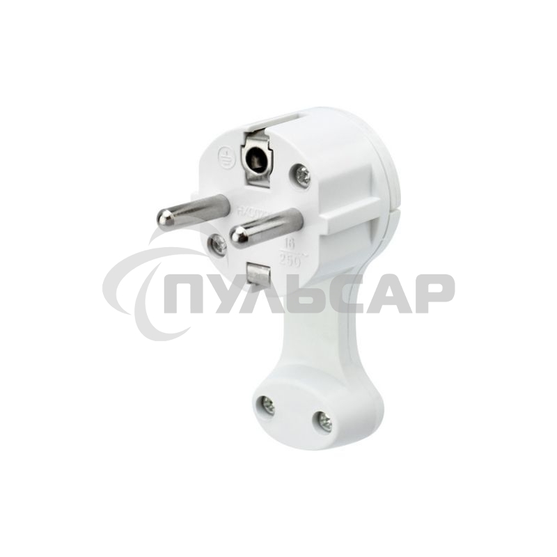 Вилка Евро Rexant угловая с з/к 16 А плоская за шкаф белая