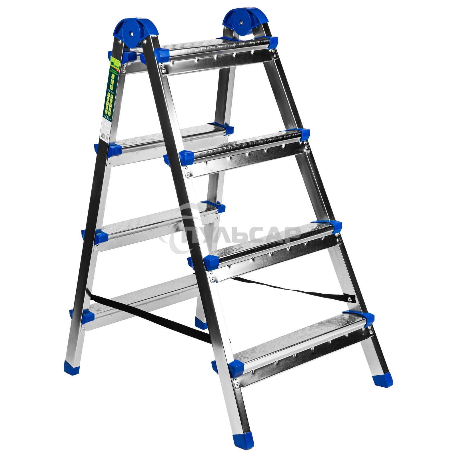 Стремянка двухсторонняя Сибртех  4 ст., сталь профиль, стальные ступени, Россия