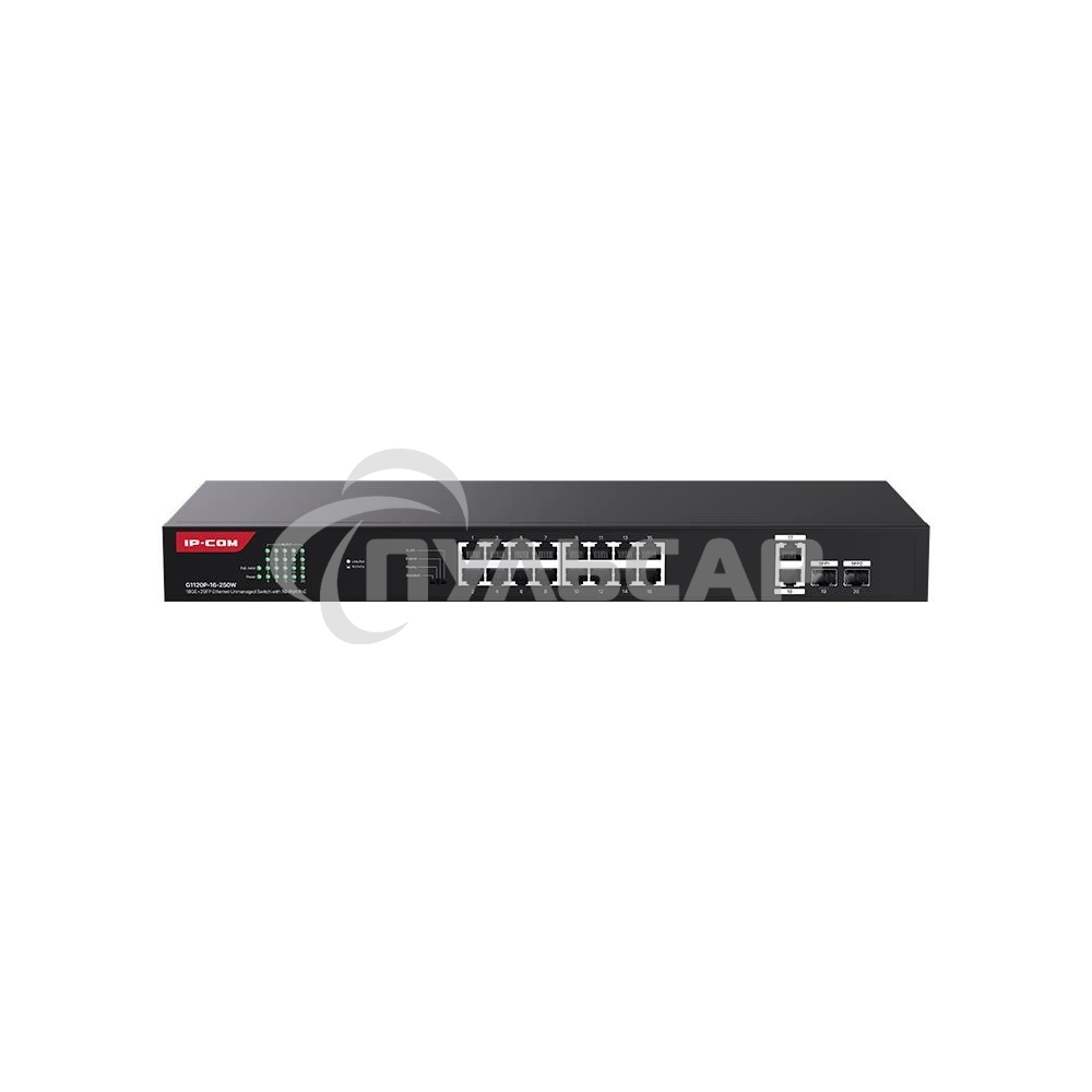 Коммутатор неуправляемый IP-COM G1120P-16-250W PoE, 20 портов, 18x1 Gbит/с, SFP 2x1 Gbит/с, PoE 16х30 Вт (до 230 Вт)