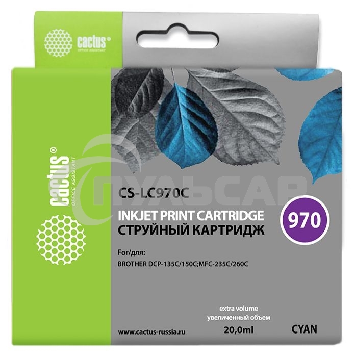 Картридж струйный Cactus CS-LC970C голубой (20 мл) для Brother DCP-135C/150C/MFC-235C/260C
