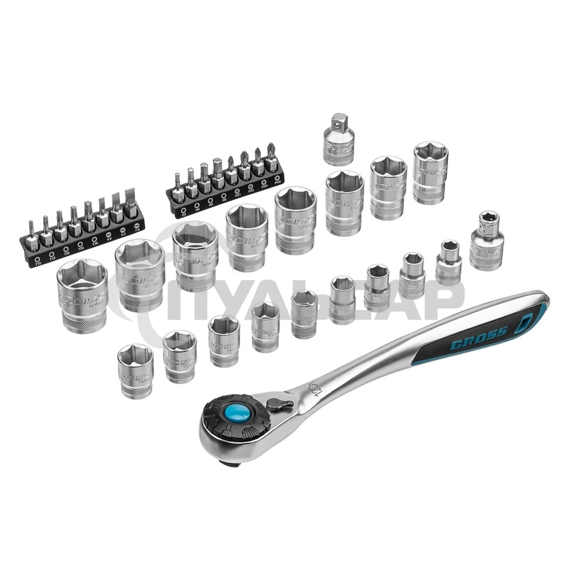 Набор торцевых головок, трещотка 120 зубьев, 36 предметов GROSS 14145