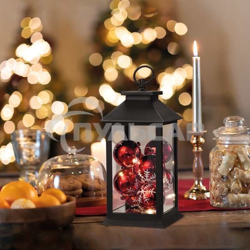 Декоративный фонарь Neon-night с шариками, черный корпус, размер 14х14х27 см, цвет теплый белый