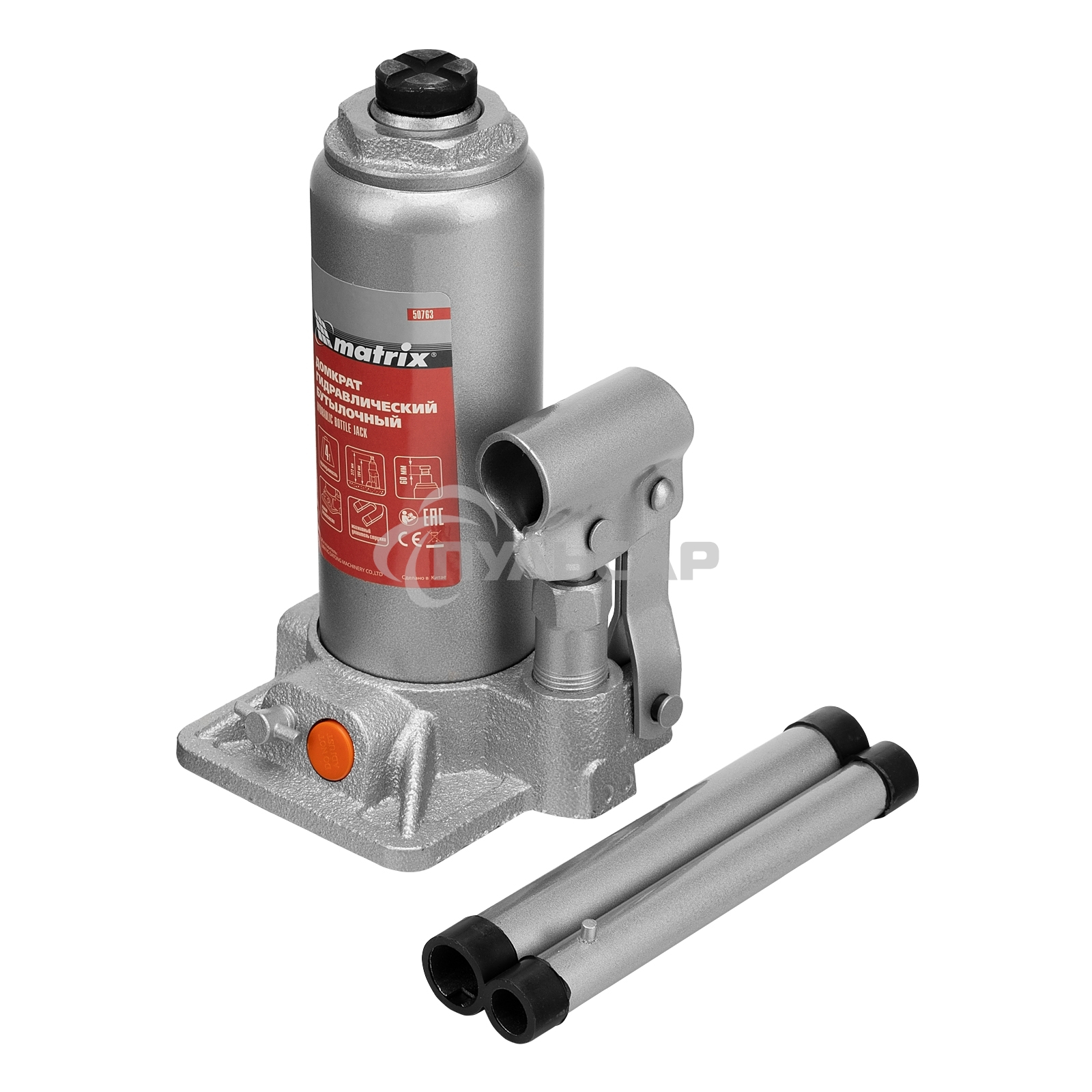 Домкрат гидравлический бутылочный Matrix, 4 т, h подъема 194–372 мм