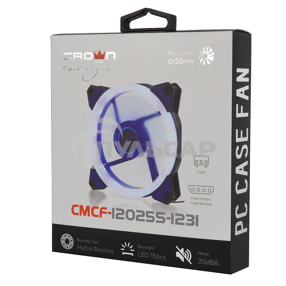 Вентилятор для корпуса Crown CMCF-12025S-1231 черный/синий, 120 мм, 1650 об/мин, 23 дБ, 3 pin