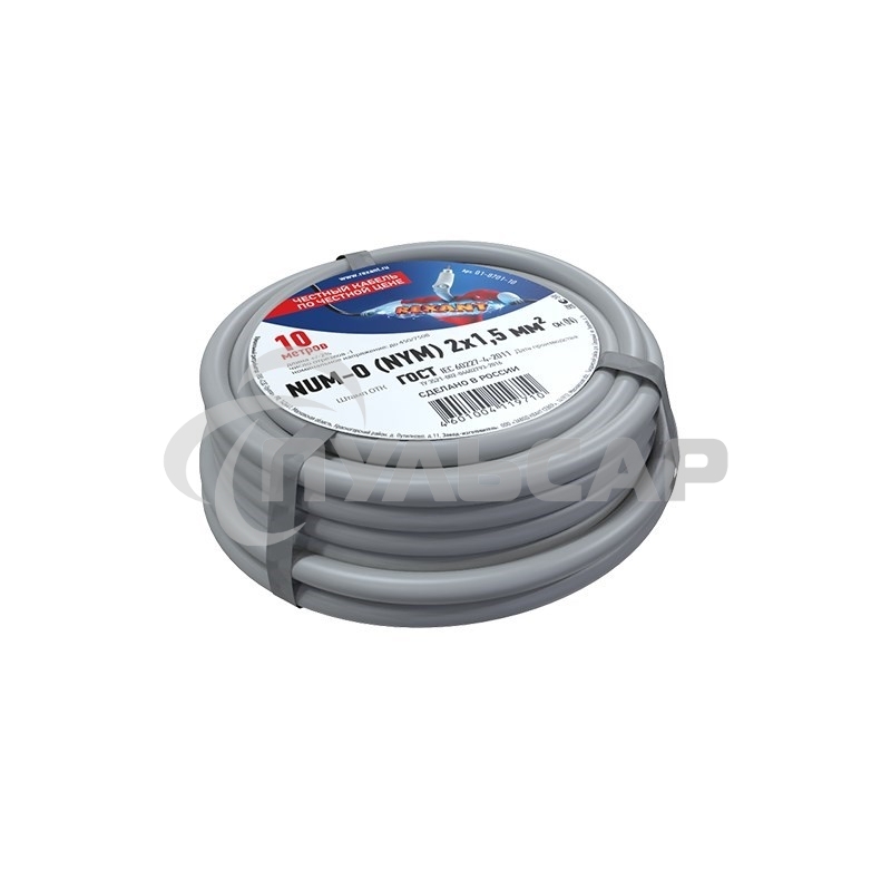 Кабель силовой медный NUM-O 2x1,5 мм², длина 10 метров, ГОСТ 31996-2012, ТУ 3520-015-38229892-2015 Rexant