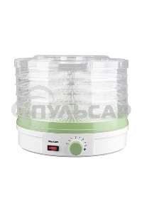 Сушилка для овощей и фруктов Blackton Bt FD1114 White-green, Мощность 245 Вт, Регулировка температуры 35-70 °С, 5 основых поддонов, 2 дополнительных поддона для пастилы, Конвективная сушка, Сохраняет максимум витаминов и питательных веществ в овощах, фрук