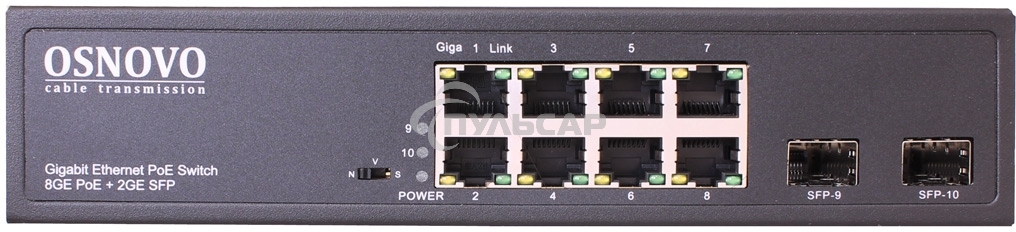 Коммутатор OSNOVO Гигабитный PoE коммутатор на 10 портов, 8 *10/100/1000 Base-T PoE, 2*SFP 1000 Base-T, PoE на порт до 30W, суммарно до 150W