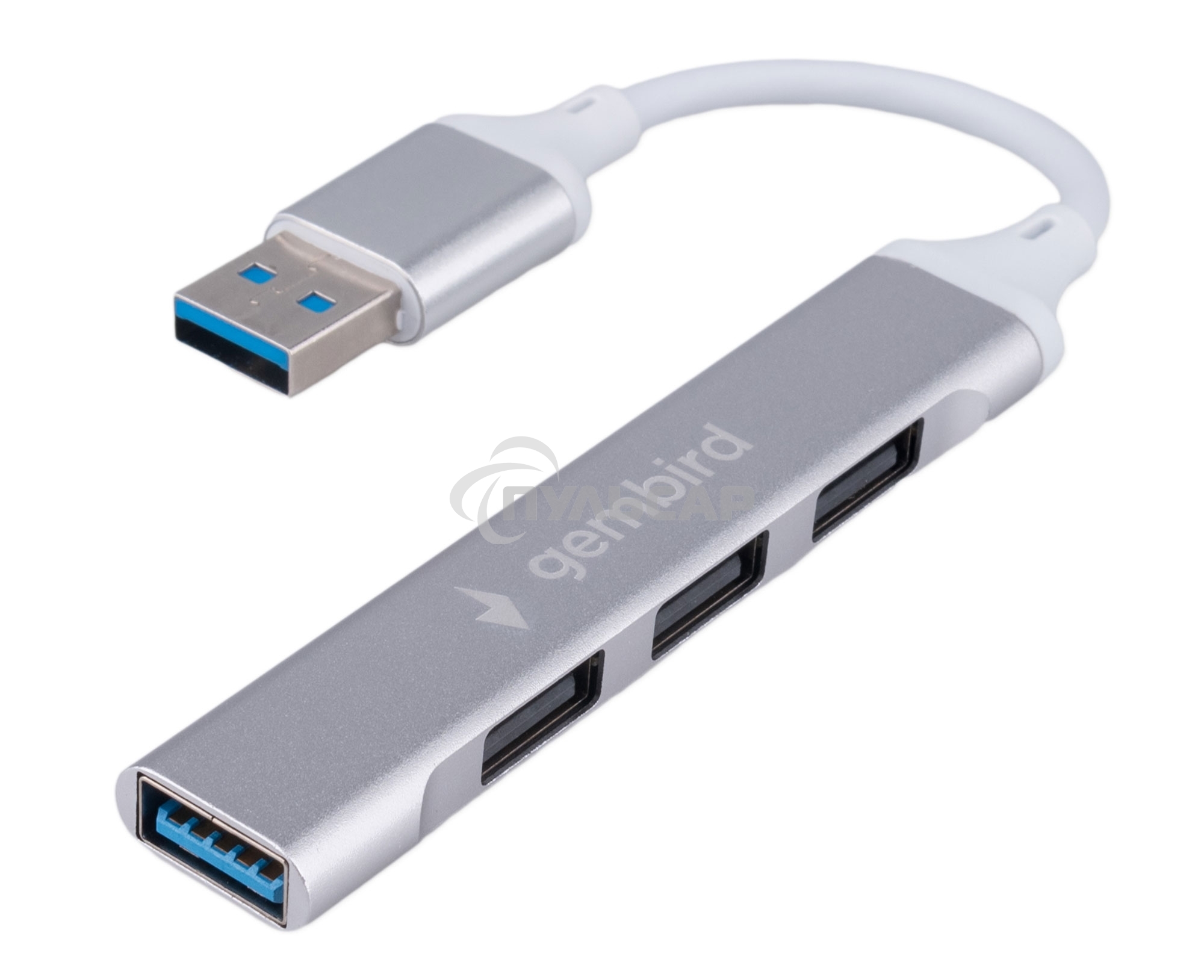 Разветвитель USB3.0/2.0 Gembird UHB-C206, USB3.0, 3xUSB2.0, кабель USB 10см, серебристый металл, пакет
