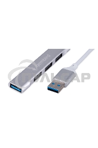 Разветвитель USB3.0/2.0 Gembird UHB-C206, USB3.0, 3xUSB2.0, кабель USB 10см, серебристый металл, пакет