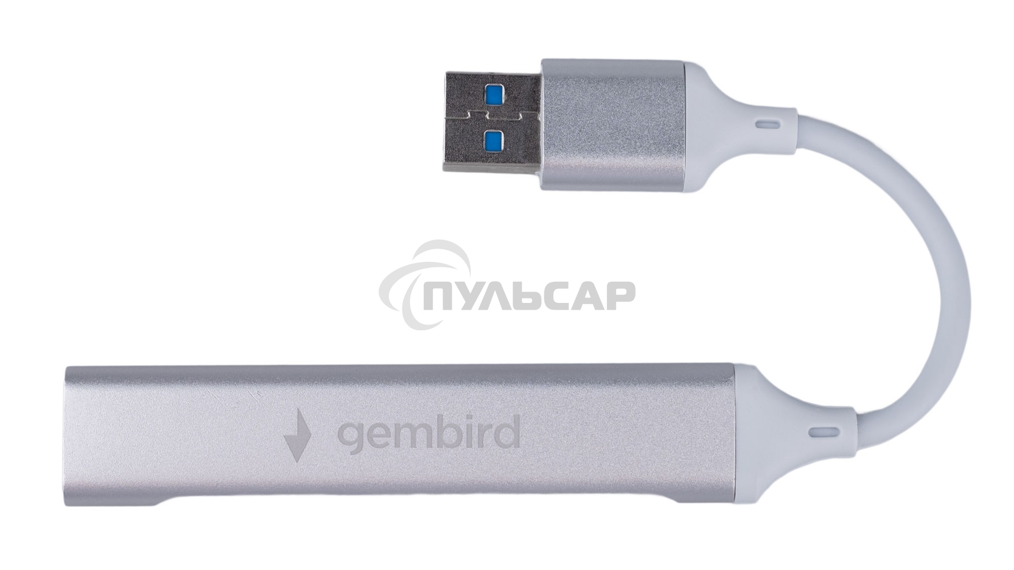 Разветвитель USB3.0/2.0 Gembird UHB-C206, USB3.0, 3xUSB2.0, кабель USB 10см, серебристый металл, пакет