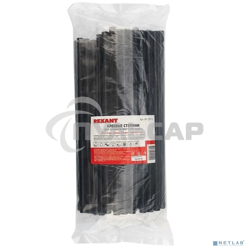 Клеевые стержни Rexant, Ø11 мм, 270 мм, черные, 1кг., пакет