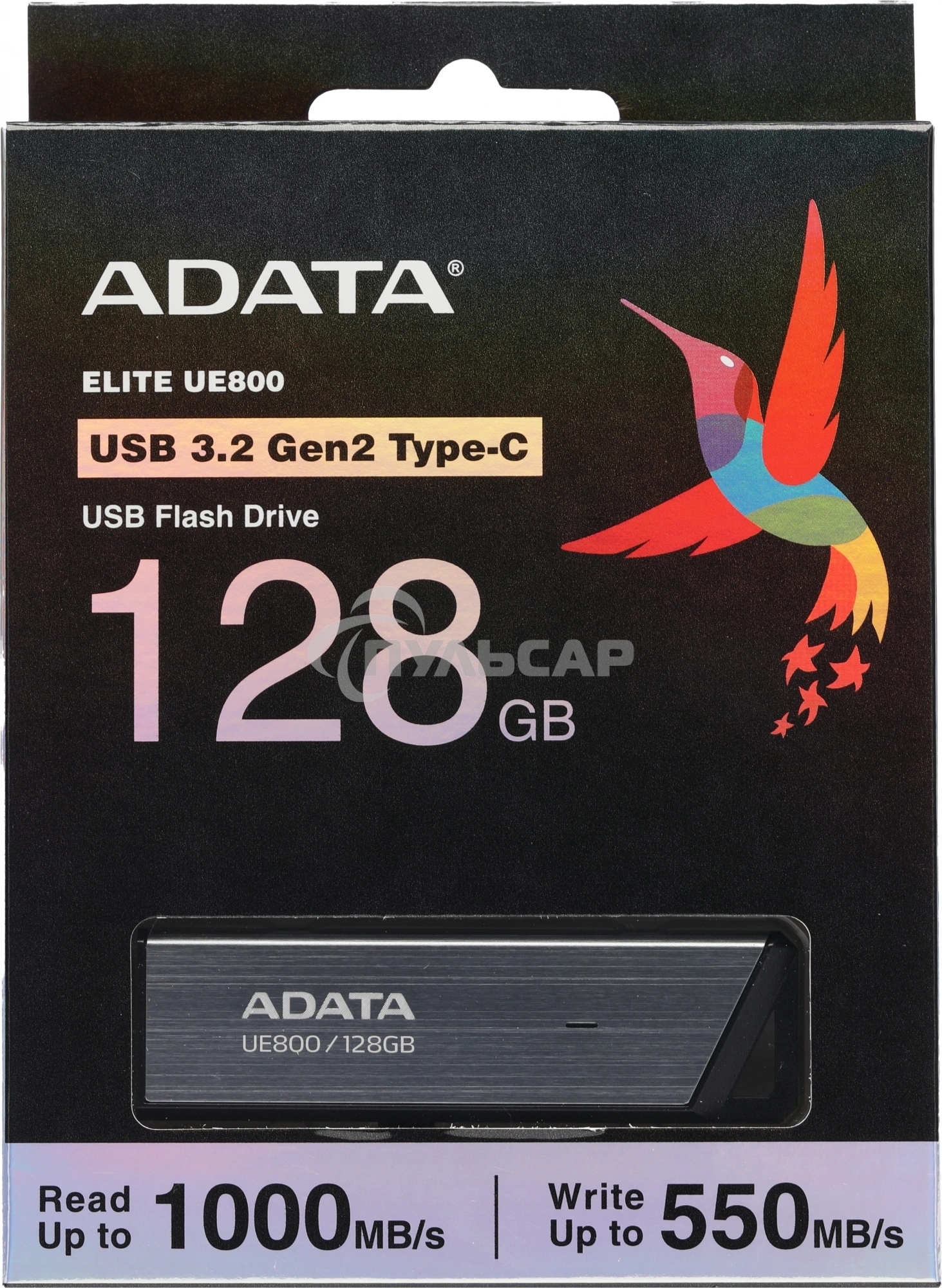 Флешка USB ADATA UE800 (AELI-UE800-128G-CSG), 128 Gb, Type-C USB 3.2, R/W 1000/550, серебристый