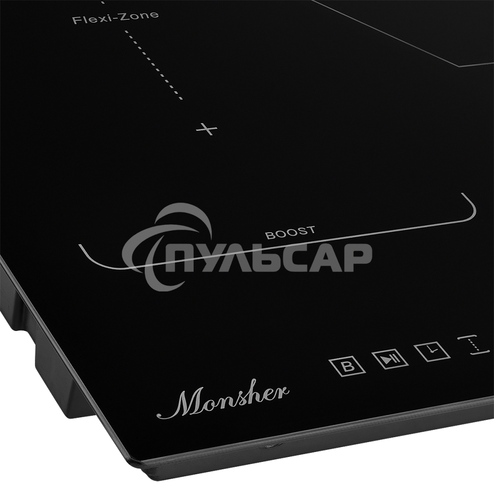 Индукционная варочная панель Monsher, инвертер, слайдерное управление, автоматическое отключение, блокировка панели управления, индикация остаточного тепла, 9 уровней мощности, Stop and Go, Booster, таймер, черный