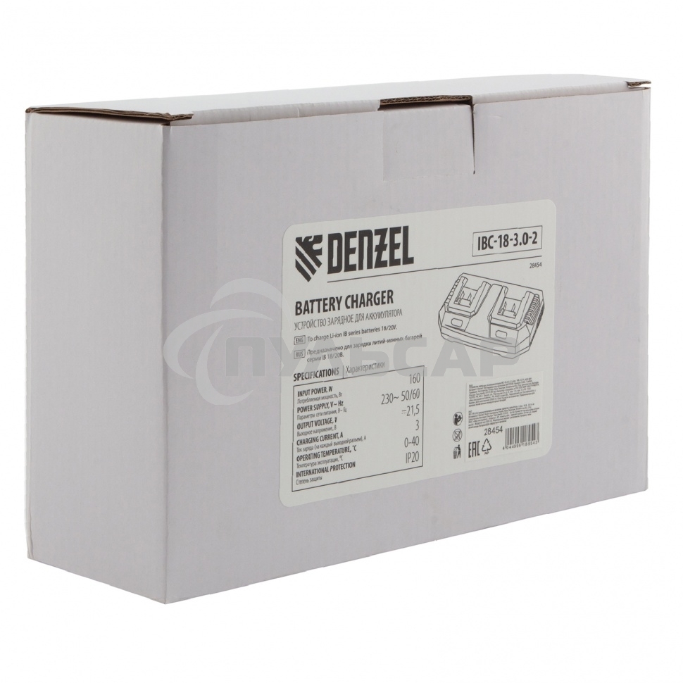 Устройство зарядное для аккумуляторов IBC-18-3.0-2, Li-Ion, 18В, 3,0 А, для двух батарей Denzel