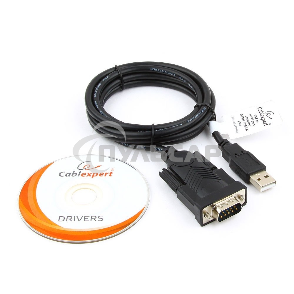 Конвертер USB->SERIAL Cablexpert UAS-DB9M-02 AM/DB9M, 1,5 м, PL2303TA, WinXP-Win8, черный, пакет