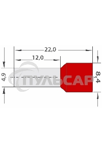 Наконечник штыревой втулочный изолированный F-12 мм 10 мм² (НШВи 10-12) красный Rexant