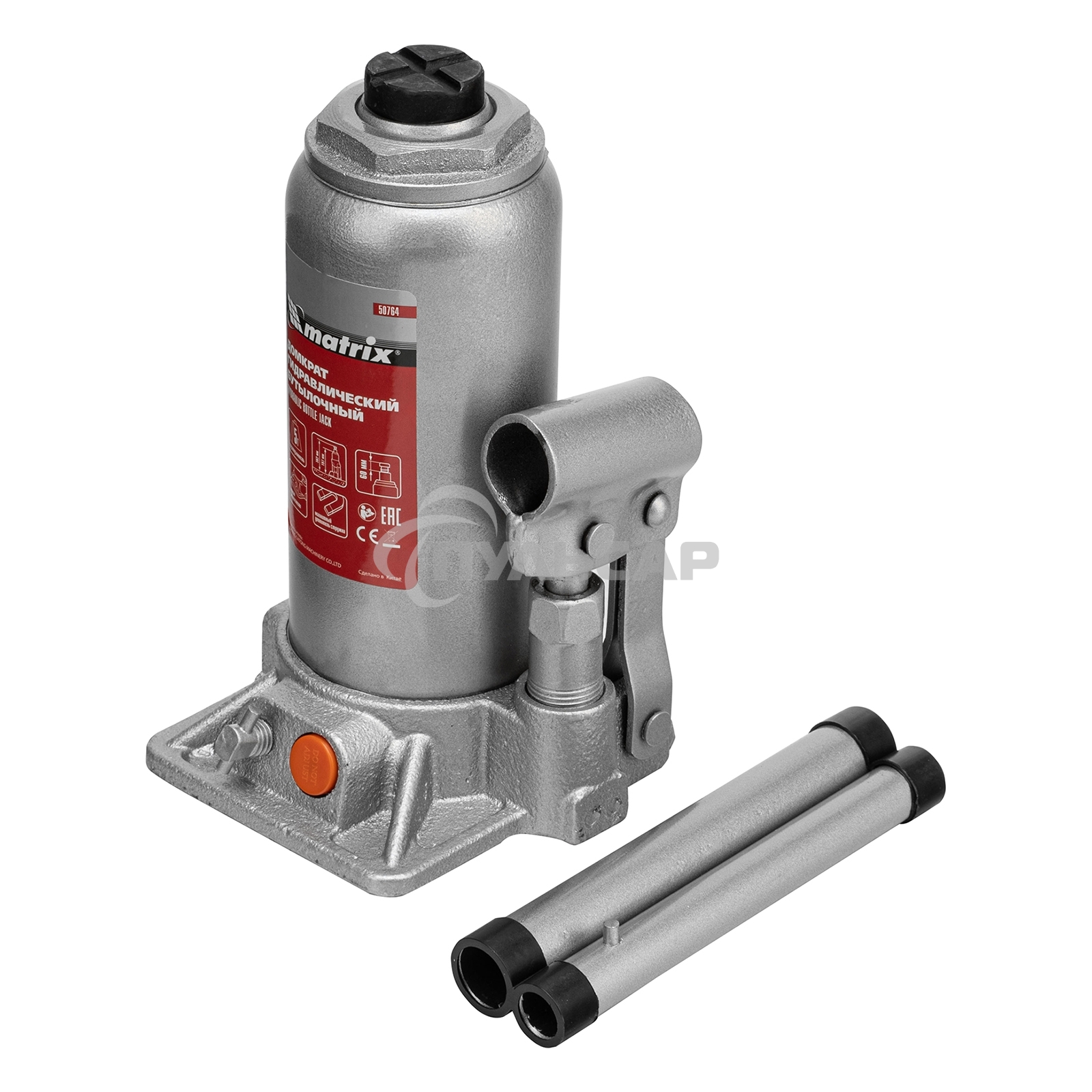 Домкрат гидравлический бутылочный Matrix, 5 т, h подъема 197–382 мм