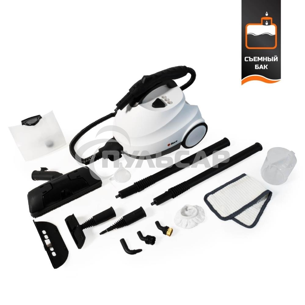 Пароочиститель Bort BDR-2700-R, 2200 Вт; 4 бар; Постоянная подача пара 45 г/мин; Температура пара 143 °С; Емкость бачка 1200 мл; Объем бойлера 1,5 л; Время нагревания 360 с; Время непрерывной работы 35 мин; Длина шланга 2 м; Длина шнура питания 3 м; Разме