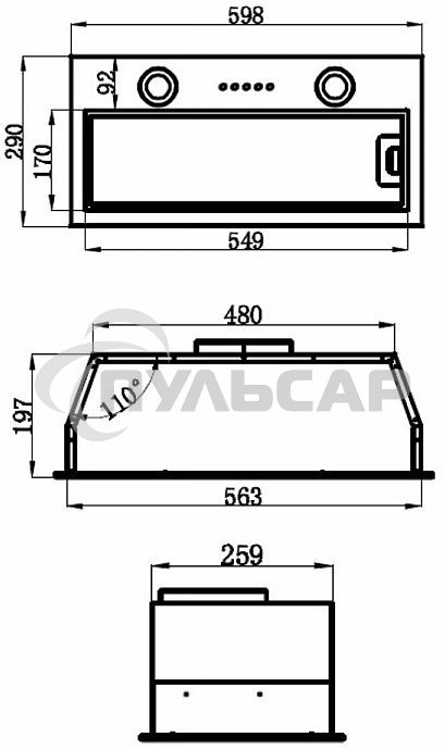 Вытяжка встраиваемая Maunfeld THAMES 601PM белый, 60 см, 850 куб. м/ч, 44 дБ