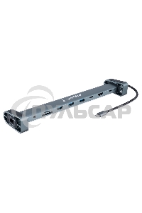 Док-станция Type-C Gembird UHB-D5, 10в1: 3xUSB3.1, Type-C PD87W, Jack 3.5, SD/TF, HDMI, RJ45, Type-C, кабель 14см, алюминий