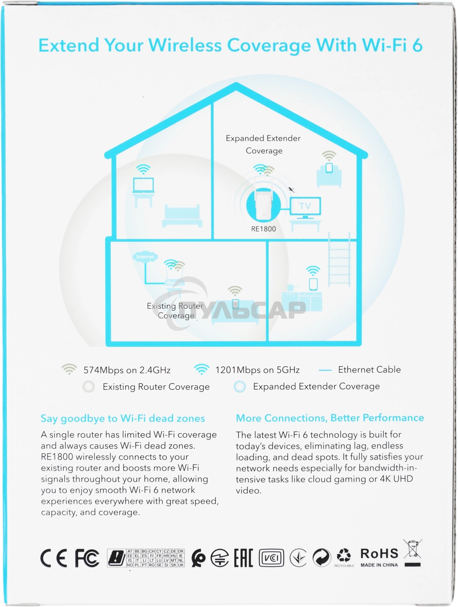 Повторитель беспроводного сигнала Cudy RE1800 AX1800 10/100/1000BASE-TX/Wi-Fi белый