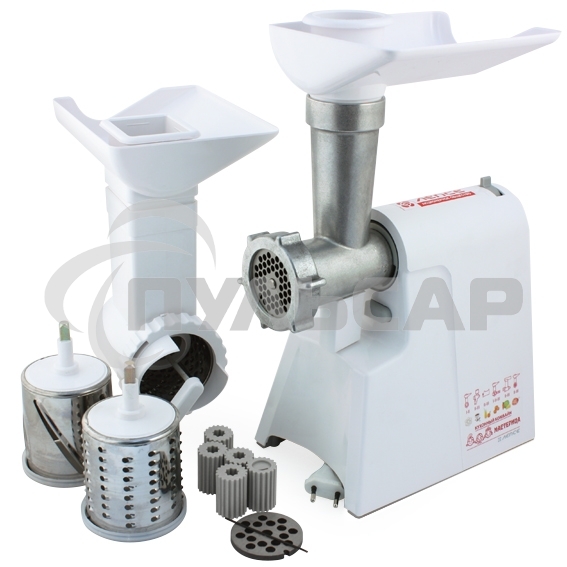 Мясорубка электрическая Мастерица КЭМ-02, г. Киров, с овощерезкой, производительность 40 кг/час, 3 скорости, максимальная мощность 600 Вт