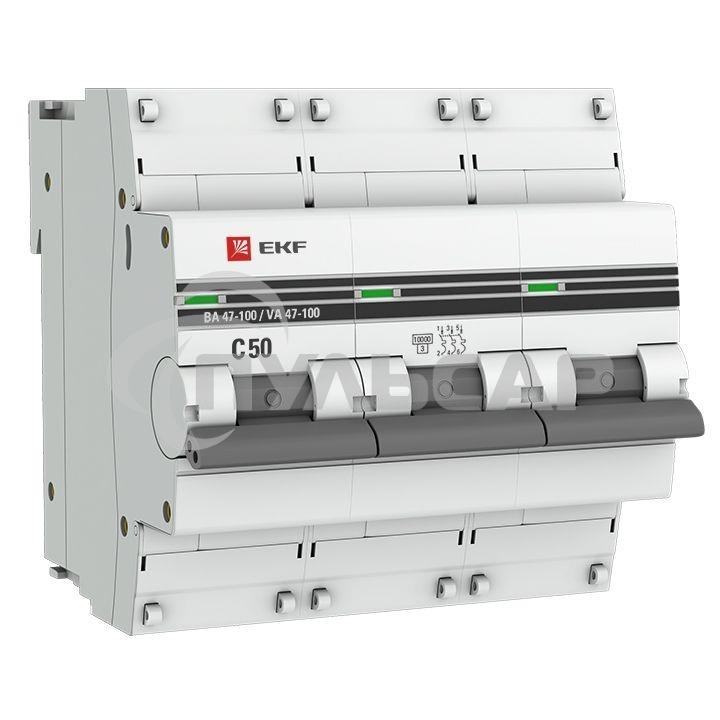 Выключатель автоматический EKF mcb47100-3-50C-pro 3P 50А (C) 10kA ВА 47-100 EKF PROxima