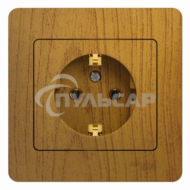Розетка 1-м СП Glossa 16А с заземл. в сборе дер. дуб SchE GSL000542