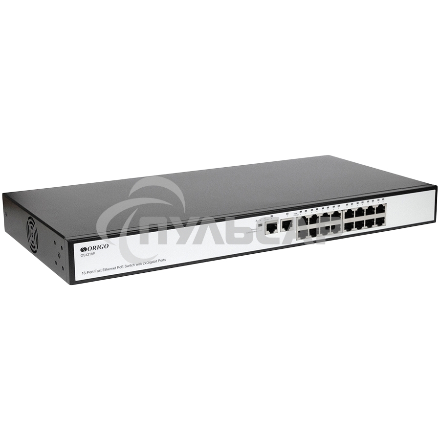 Неуправляемый PoE-коммутатор ORIGO OS1218P/190W/A1A 16x100Base-TX PoE+, 2x1000Base-T, PoE-бюджет 190 Вт, корпус металл