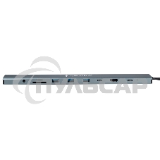 Док-станция Type-C Gembird UHB-D5, 10в1: 3xUSB3.1, Type-C PD87W, Jack 3.5, SD/TF, HDMI, RJ45, Type-C, кабель 14см, алюминий