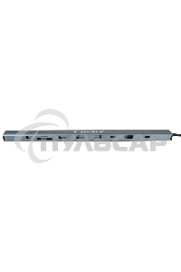 Док-станция Type-C Gembird UHB-D5, 10в1: 3xUSB3.1, Type-C PD87W, Jack 3.5, SD/TF, HDMI, RJ45, Type-C, кабель 14см, алюминий