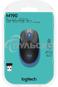 Мышь беспроводная Logitech M190 черный/синий, 1000 dpi, радиоканал, USB, кнопки - 3
