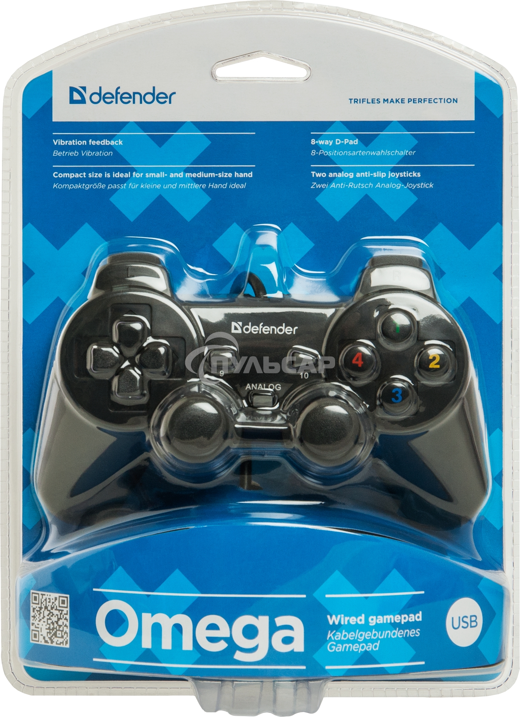 Геймпад Defender Omega USB, Проводной геймпад, 12 кнопок, 2 стика