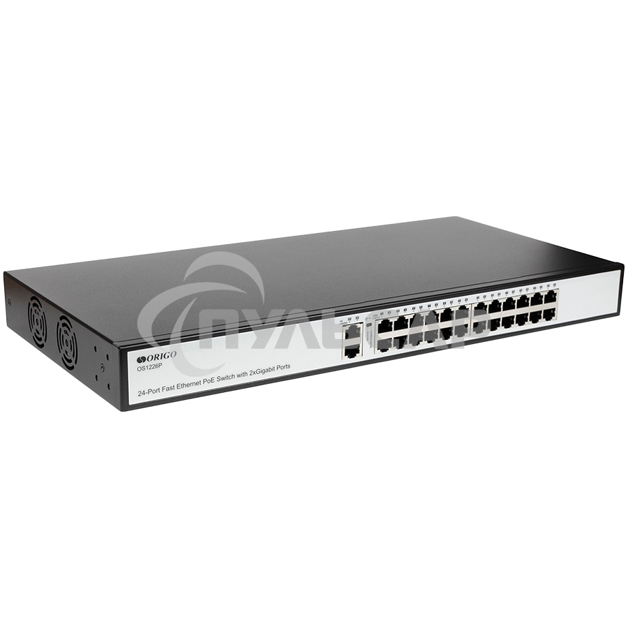 Неуправляемый PoE-коммутатор ORIGO OS1226P/285W/A1A 24x100Base-TX PoE+, 2x1000Base-T, PoE-бюджет 285 Вт, корпус металл