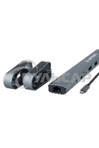 Док-станция Type-C Gembird UHB-D5, 10в1: 3xUSB3.1, Type-C PD87W, Jack 3.5, SD/TF, HDMI, RJ45, Type-C, кабель 14см, алюминий