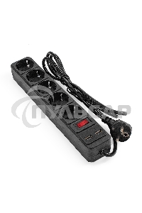 Сетевой фильтр-удлинитель с USB зарядкой ExeGate SP-5-USB-1.8B (5 евророзеток с заземлением, 2 USB-A 2A, 1.8м, защита от перегрузки, выключатель с подсветкой, черный)