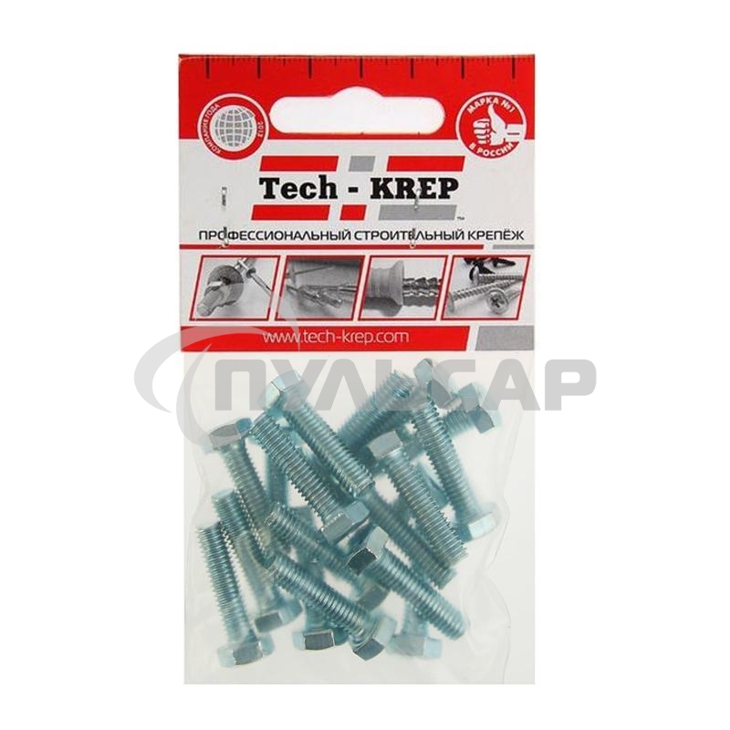 Болт М6х25 с шестигранной головкой цинк. DIN 933 (уп.18шт) класс прочности 8.8. пакет Tech-Krep 102958