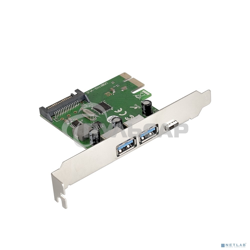 Контроллер ExeGate EXE-323 PCI-E 2.0, 2*USB 3.0 ext + 1*Type-C, разъем доп.питания (OEM)