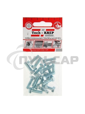 Болт М6х20 с шестигранной головкой цинк. DIN 933 (уп.18шт) класс прочности 8.8. коробка Tech-Krep 102957