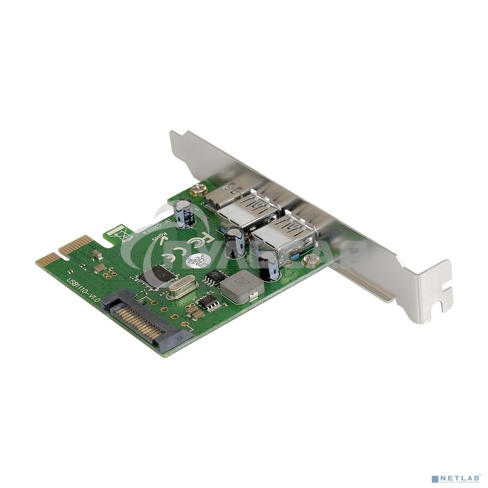 Контроллер ExeGate EXE-323 PCI-E 2.0, 2*USB 3.0 ext + 1*Type-C, разъем доп.питания (OEM)