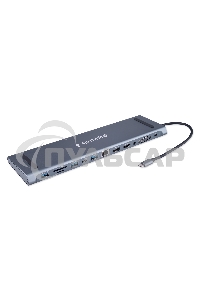 Док-станция Type-C Gembird UHB-D6, 12в1: 2xUSB3.1, USB2.0, RJ45, Type-C PD87W, Jack 3.5, SD/TF, 2xHDMI, VGA, Type-C, кабель 23см, алюминий