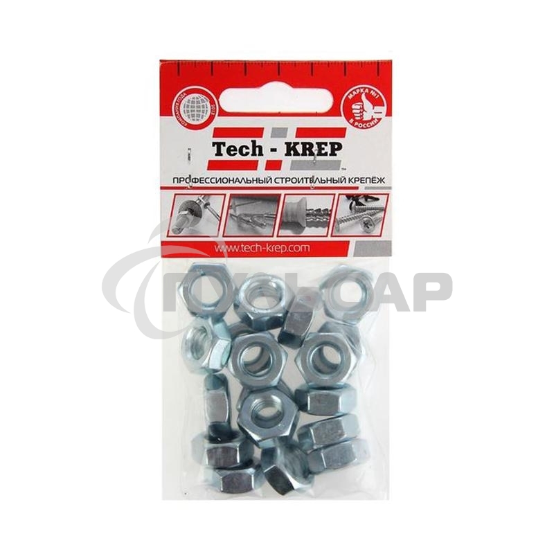 Гайка шестигранная Tech-Krep 103027 М10 цинк. DIN 934 (уп.18 шт) пакет