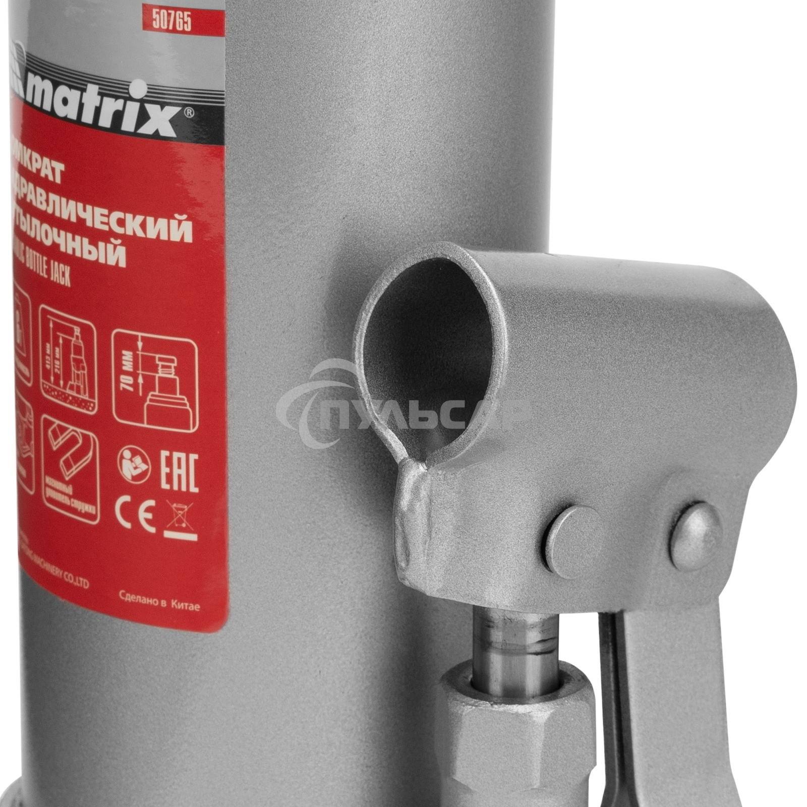 Домкрат гидравлический бутылочный Matrix, 6 т, h подъема 216–413 мм