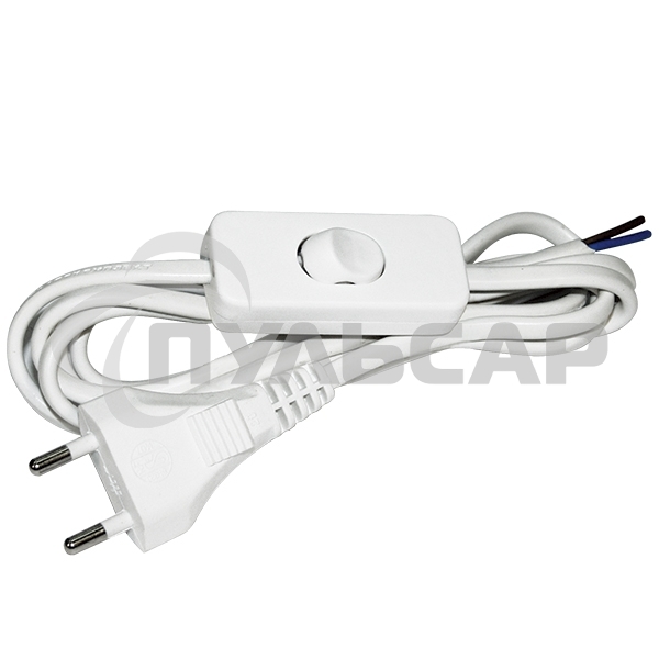 Шнур УШ-1КВ опрессованный с вилкой со встроенным выключателем 2х0,75/2метра, белый ИЭК